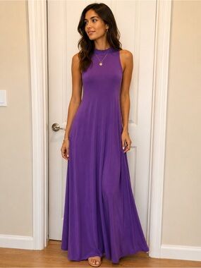 Naked wardrobe Purple Sleeveless High Neck Maxi Dress |